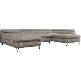 MKS Meble Ecksofa U-form Cord 2-Sitzer Grau