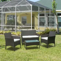 EINFEBEN gartenmoebel-sets Braun Poly Rattan Sitzgruppe Lounge Set Langlebig Lounge Set fuer 4 Personen - Mit 2-er Sofa, Singlestuehle, Tisch und S... - Braun