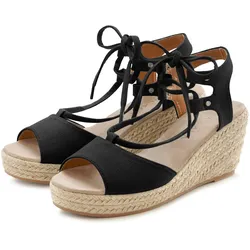 Keilsandalette LASCANA "Sommerschuh", Damen, Gr. 41, schwarz, Obermaterial: 100% Textilmaterial. Futter: 100% Lederimitat. Decksohle: 100% Textilmaterial. Laufsohle: 100% Synthetik, unifarben, casual, Schuhe, Sandalette, Sandale mit Keilabsatz, Bast-Optik & Schnürung VEGAN