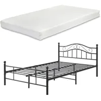 [en.casa] Metallbett Florenz 120x200 cm mit Kaltschaummatratze Schwarz