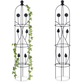 Relaxdays Rankhilfe Obelisk, 2er Set, HxD: 103x20 cm, Ranksäule Kletterpflanzen, Metall, freistehend, Rosenturm, schwarz