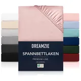 Dreamzie Spannbetttlaken 180x200 cm - Hoher Steg bis 33 cm - 100% Mikrofaser - Rosa - Schadstoffgeprüft (Oeko TEX), Bettlaken mit Gummizug