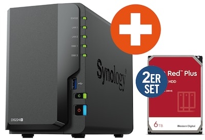 Synology Diskstation DS224+ NAS System 2-Bay inkl. 2x 6 TB WD Red Plus WD60EFPX