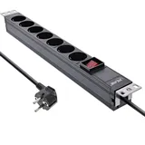 InLine 19" Steckdosenleiste, 7-fach Schutzkontakt, mit Schalter, 2m, schwarz