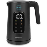 EMERIO Wasserkocher Edelstahl 1.7L | isolierte Doppelwand | Temperaturwahl 40-100°C in 5°C Schritten | Display mit vorprogrammierten Teesorten | BPA frei | 2200 W Schwarz