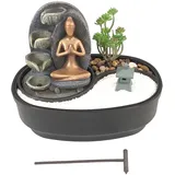 Lemodo Zimmerbrunnen mit ZEN Garten, Dekobrunnen Modern Namaste für die Wohnung
