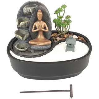 Lemodo Zimmerbrunnen mit ZEN Garten, Dekobrunnen Modern Namaste für die Wohnung