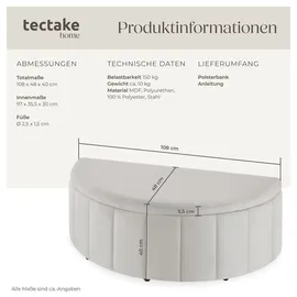 Tectake Polsterbank Moon Samtoptik Taupe 108 x 48 x 38,5 cm