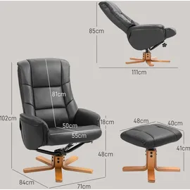 Homcom Relaxsessel mit Hocker, Fernsehsessel mit Liegefunktion, Wippfunktion TV Sessel für Wohnzimmer, Schlafzimmer, Kunstleder, Schwarz