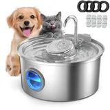 Invengo Katzenbrunnen Edelstahl, 3.2L Ultra-Leiser Trinkbrunnen für Katze mit Wasserstandsanzeige und 5-Fach Filtersystem - Haustierbrunnen für Katzen und Kleine Hunde, Inklusive 4 Ersatzfiltern