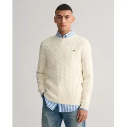 Gant für Herren. 8050601 Beigefarbener Pullover mit Rundhalsausschnitt (L), Lässig, Baumwolle, Langarm