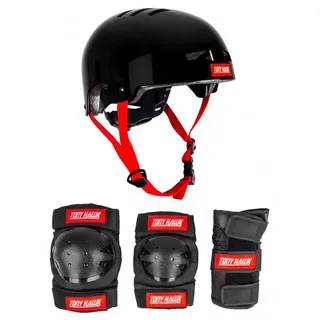 Tony Hawk Unisex Jugend Helm & Padset 9+ Yrs schutzset, Schwarz/Rot (Mehrfarbig), L/XL