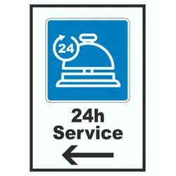 24H Service Schild mit Pfeil links A2 (420x594mm)