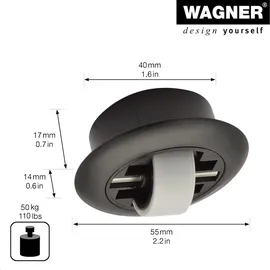Wagner Soft-Bockrolle ROLLER-MINI - Ø 27 mm, hart, Gehäuse schwarz Ø 55/40 x 17/14 mm, Tragkraft 50 kg - 01707201