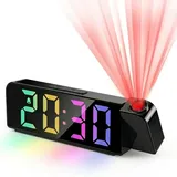 Projektionswecker für Schlafzimmer mit 180° drehbarem Projektor, Digitaler Wecker mit großer 7" LED-Anzeige, USB-Ladefunktion, einstellbarer Helligkeit, Temperaturanzeige, Projektionsuhr für Decke/Wan