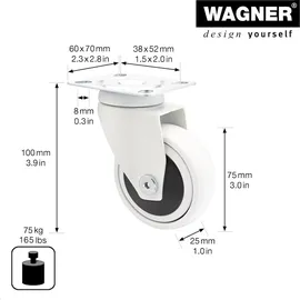 Wagner Design - 3C - Lenkrolle/Apparaterolle/Transportrolle/Möbelrolle - weiß,