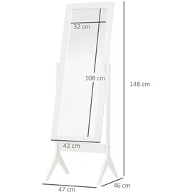 aosom Standspiegel Ganzkörperspiegel Schminkspiegel Erhöhte Füße Pflegeleicht MDF Weiß 47 x 46 x 148 cm