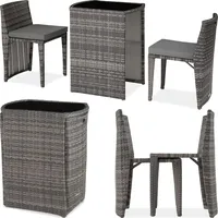 tectake® Poly Rattan Bistroset, platzsparend zusammenschiebbar, Gartenmöbel Set mit 2 Stühlen & Tisch, Outdoor Möbel, Sitzgruppe für Garten, Wintergarten, Balkon Terrasse - grau