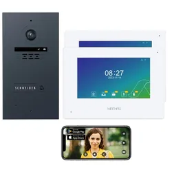 1 Familienhaus 2 Draht BUS WLAN Video-Türsprechanlage HD 170 Grad Weitwinkelkamera -Außenstation in Anthrazit 2x 7 Zoll Monitor
