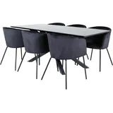 VCM Ebuy24, Essgruppe Esstisch schwarz und 6 Berit Esszimmerstühle Velour schwarz.