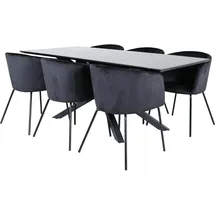 VCM Ebuy24, Essgruppe Esstisch schwarz und 6 Berit Esszimmerstühle Velour schwarz.