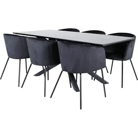 VCM Ebuy24, Essgruppe Esstisch schwarz und 6 Berit Esszimmerstühle Velour schwarz.