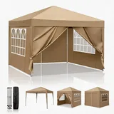BreezTerra Pavillon 3x3 m,Faltpavillon Wasserdicht Windfest UV 50+ Sonnenschutz, mit 4 Seitenwände,Höhenverstellbare, Stabil Gartenzelt Partyzelt für Garten, Party, Terrasse,Camping,Khaki
