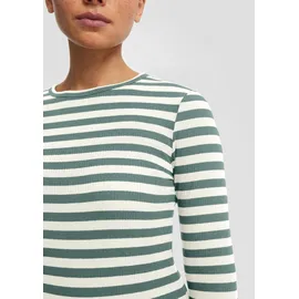 QS Geripptes Longsleeve Türkis/Creme XXL