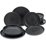 CreaTable Geschirrset, Uno 4 Personen, Steinzeug, schwarz