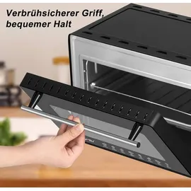 Woltu 10 Liter, 650 Watt Toasterofen Pizzaofen Backblech mit Timer 0-60 Min., Miniofen Grillrost Entnahmegriff, Schwarz