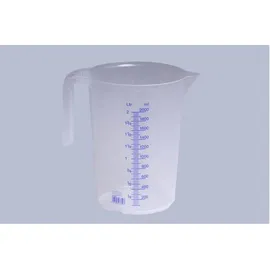 Hünersdorff Messbecher 2l | Polypropylen (PP) | bruchsicher und spülmaschinengeeignet | offener Griff | blaue Skala, Transparent+blau