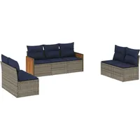 vidaXL Gartensofa-Set mit Kissen, grau, Polyrattan