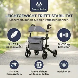 foreversenior Rollator 3-fach faltbar mit Sitz schwarz