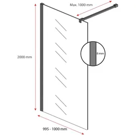 Badplaats Duschwand Rizani 100 x 200cm Glas Duschabtrennung Schwarz - Walk-In Dusche Nano Duschtrennwand