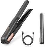 Kabelloser Haarglätter und Lockenwickler 2 in 1, Mini Haarglätter Und Lockenstab mit USB-C Aufladung, Kabelloser Mini Reiseglätter mit 2 Einstellbaren Temperaturen (Grau)
