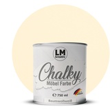 Chalky Möbelfarbe Kreidefarbe für Möbel 750 ml / 1,05 kg (Baumwollweiß), matt finish In- & Outdoor Kreide-Farbe für Shabby-Chic, Vintage Look, Landhaus Stil Möbel streichen