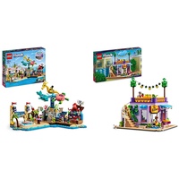 LEGO 41737 Friends Strand-Erlebnispark & 41747 Friends Heartlake City Gemeinschaftsküche Spiel-Set mit Koch-Zubehör, 3 Mini-Puppen und der Katzen-Figur Churro, Spielzeugküche für Kinder ab 8 Jahren