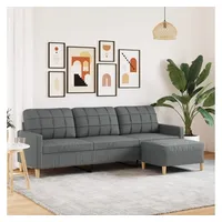 vidaXL 3-Sitzer-Sofa mit Hocker Dunkelgrau 210 cm Stoff
