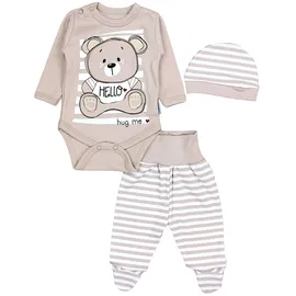 TupTam Baby Bekleidungsset Langarmbody Hose & Mütze – 3-teilig, Farbe: Teddybär beige), Kinder Größe: 74 - 74
