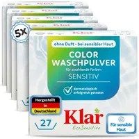 Klar Color Pulver 5x1,375kg, ohne Duft, 135 Waschladungen, für Allergiker, vegan