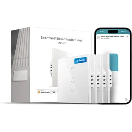 Meross WLAN mit Zeitschaltuhr und Fernbedienung, kompatibel mit HomeKit, Alexa und Google Home, 80x80mm – Smart Jalousien Schalter/Rolladensteuerung (Benötigt Nullleiter), 4pcs