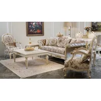 Casa Padrino Luxus Barock Wohnzimmer Set Creme / Rosa / Weiß / Gold - 2 Sofas & 2 Sessel & 1 Couchtisch - Handgefertigte Wohnzimmer Möbel im Barockstil - Edel & Prunkvoll