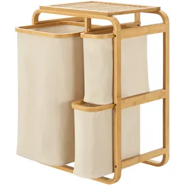[en.casa] Wäschesammler Evenes mit 3 Wäschekörben Bambus Beige