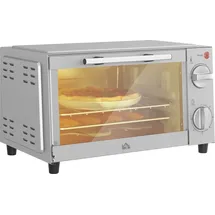 Homcom Minibackofen 9L Mini Ofen mit Backblech, Grillrost, 100 °C-230 °C, mit einstellbar Temperatur und Garzeit, 60 Min. Timer, 750W, Edelstahl,