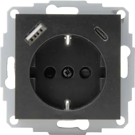 Kopp HK07 - Unterputz-Schutzkontakt Steckdose, USB A/C, Ausgangsstrom Ladebuchsen max. 3A, 5V, 55x55mm Abdeckungen,Nennstrom 16A, Bemessungsspannung 250V~, Farbe: anthrazit