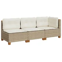 vidaXL Gartensofa mit Kissen 3-Sitzer Beige Poly Rattan