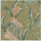 Profhome Blumen Tapete 0,53 m x 10 m 5,33 m2 Grün/Beige/Orange 394363-GU