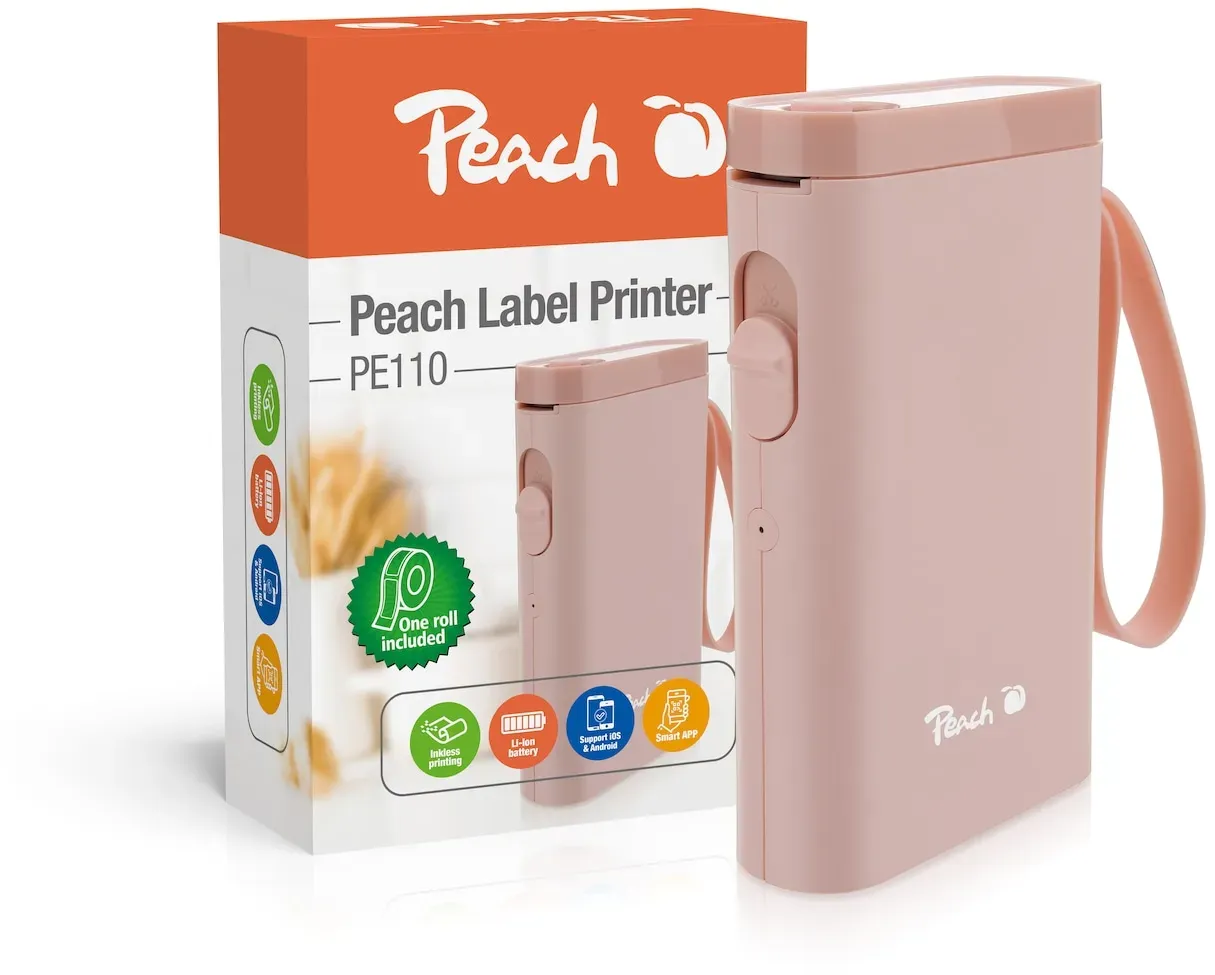 Peach Etikettendrucker   rosa  platzsparend und kabellos   überall Ordnung schaffen   PE110-pi