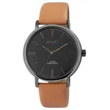 Akzent Exclusive Herrenarmbanduhr mit Kunstlederionsarmband - Schwarz/Schwarz