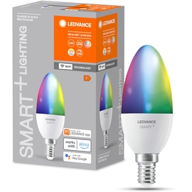 Ledvance E14 LED Lampe Wifi, Kerzenform Leuchtmittel mit 4,9 W (470Lumen) ersetzt 40 W Glühbirne, dimmbar, RGBW Lichtfarbe (2700-6500K), kompatibel mit Alexa, google oder App, Lampen im 1er-Pack